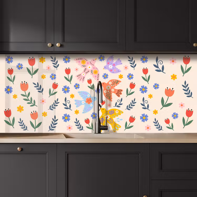 Keuken achterwand - Vogel - Bloemen - Folk - Kleurrijk - Dieren — 6