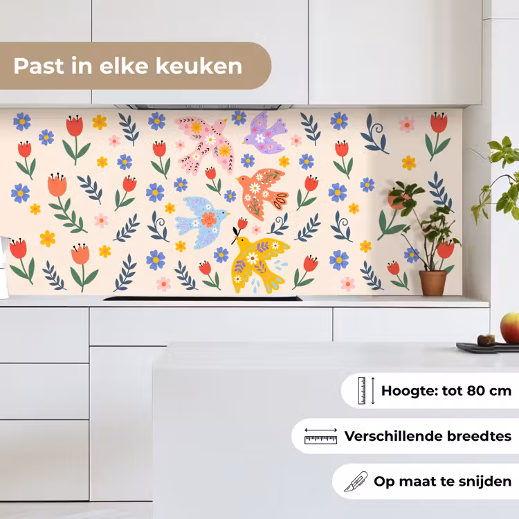 Keuken achterwand - Vogel - Bloemen - Folk - Kleurrijk - Dieren — 7