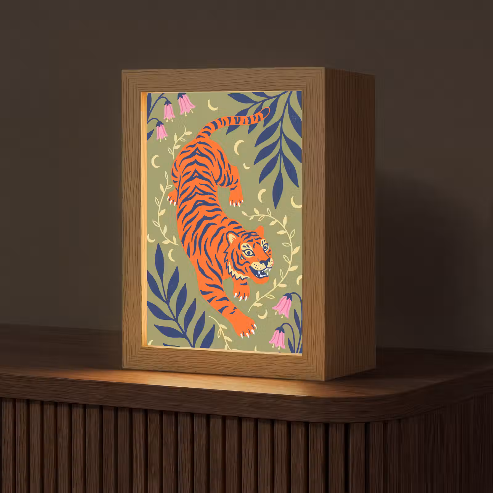 Gepersonaliseerd Lightbox - Tijger - Bladeren - Dieren - Illustratie - Oranje — 1