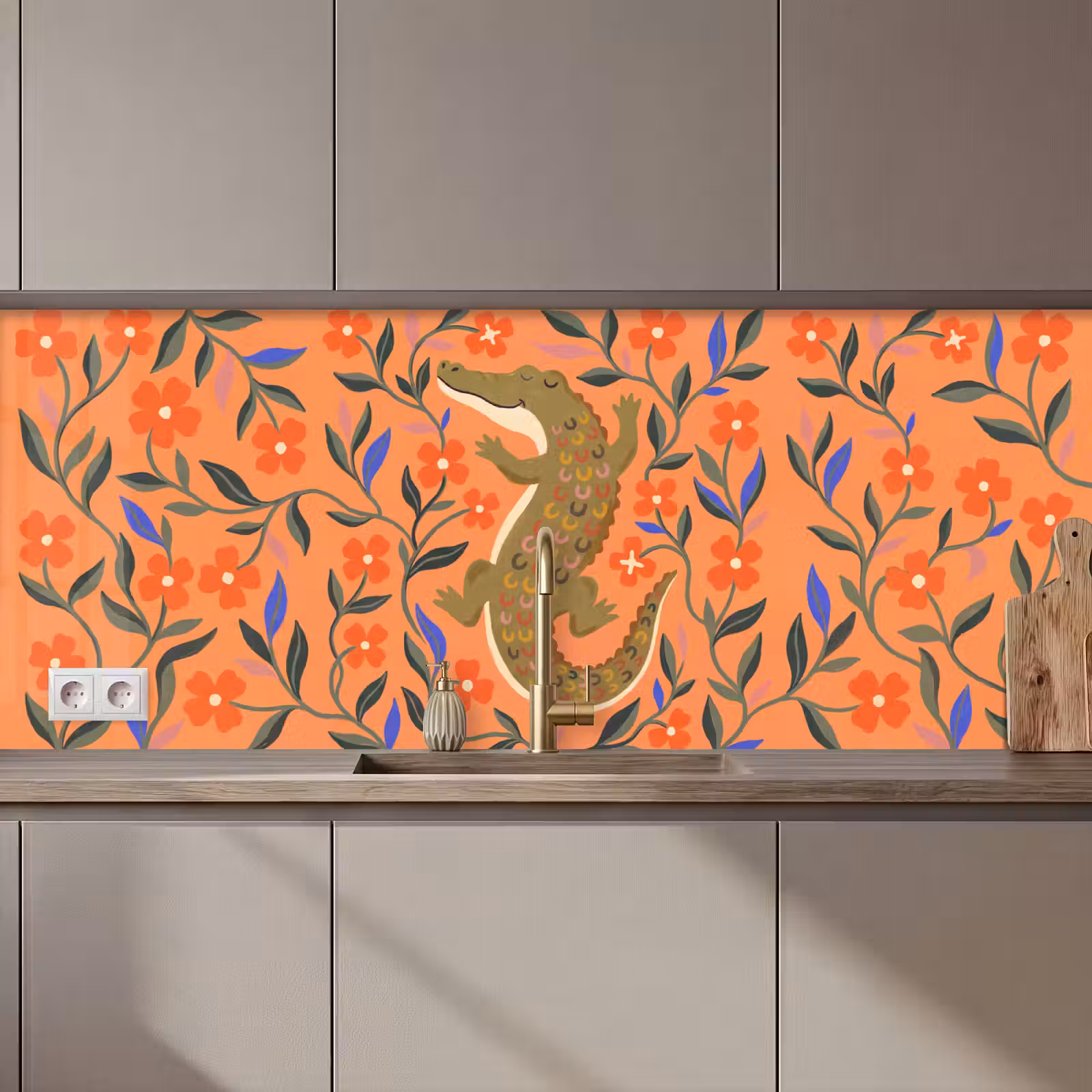 Keuken achterwand - Dieren - Bloemen - Oranje - Illustratie - Natuur — 1