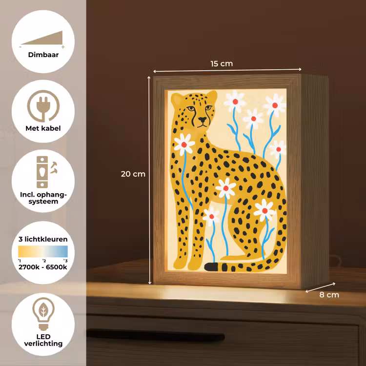 Gepersonaliseerd Lightbox - Dieren - Jachtluipaard - Bloemen - Modern - Geel — 7
