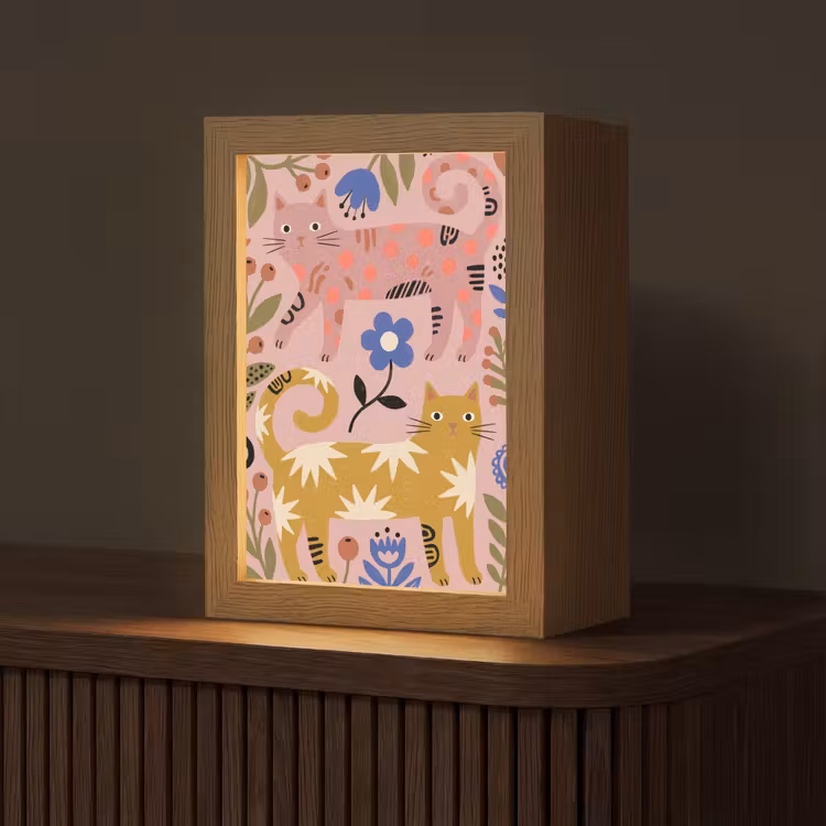 Gepersonaliseerd Lightbox - Kat - Bloemen - Dieren - Modern - Roze — 1