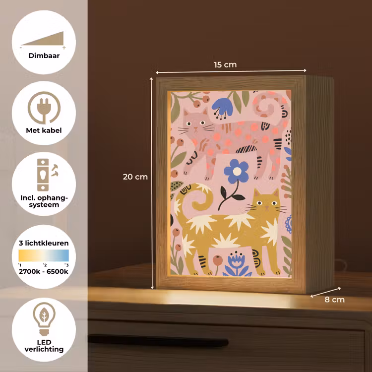Gepersonaliseerd Lightbox - Kat - Bloemen - Dieren - Modern - Roze — 7