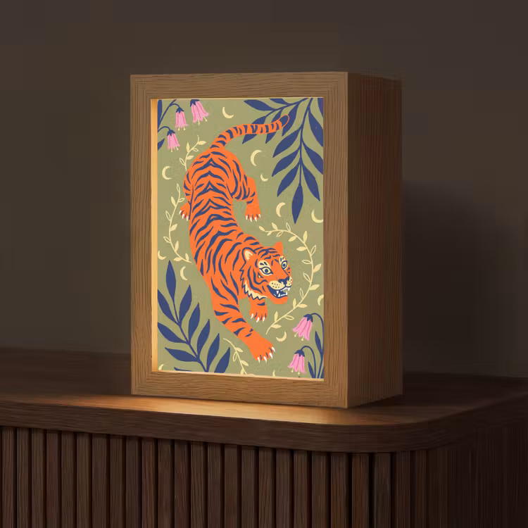 Gepersonaliseerd Lightbox - Tijger - Bladeren - Dieren - Illustratie - Oranje — 1