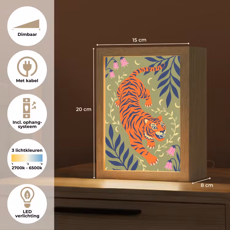 Gepersonaliseerd Lightbox - Tijger - Bladeren - Dieren - Illustratie - Oranje — 7