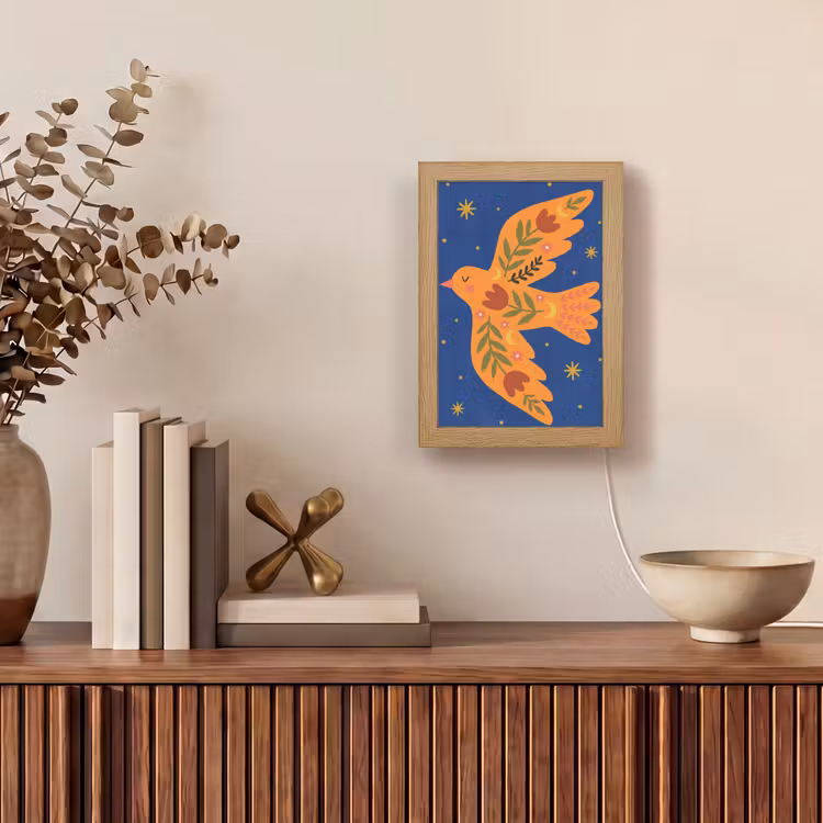 Gepersonaliseerd Lightbox - Vogel - Bloemen - Decoratief - Oranje - Blauw — 4