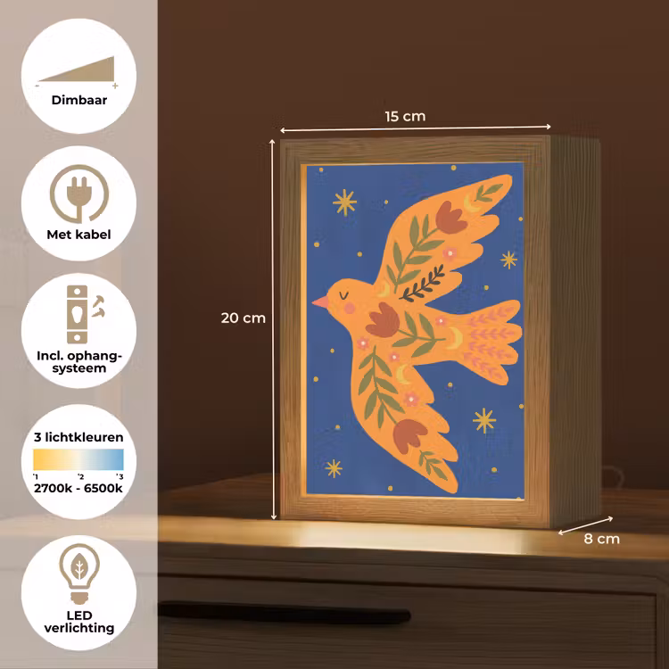 Gepersonaliseerd Lightbox - Vogel - Bloemen - Decoratief - Oranje - Blauw — 7
