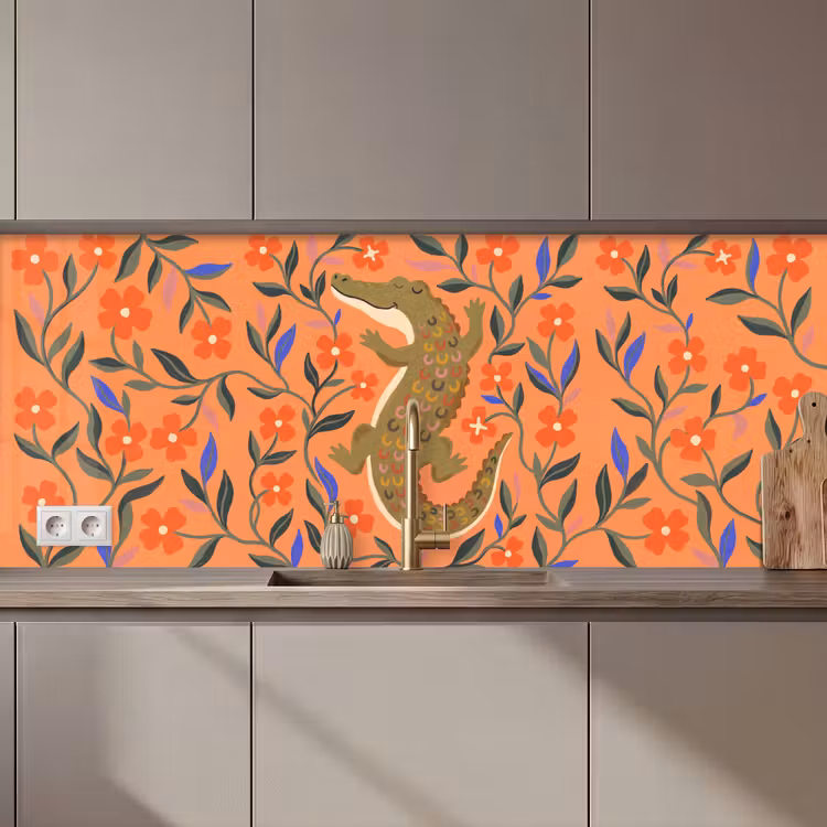 Keuken achterwand - Dieren - Bloemen - Oranje - Illustratie - Natuur — 1