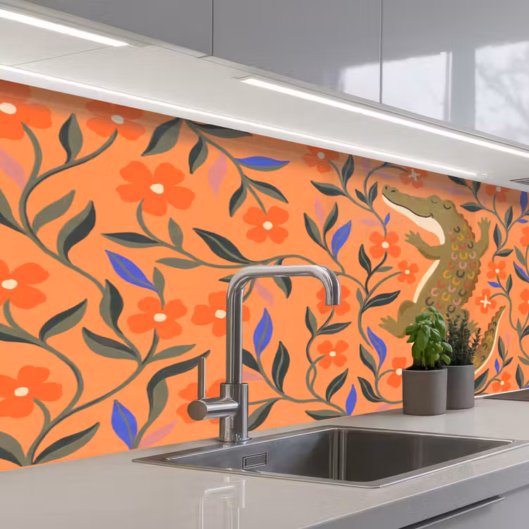 Keuken achterwand - Dieren - Bloemen - Oranje - Illustratie - Natuur — 2