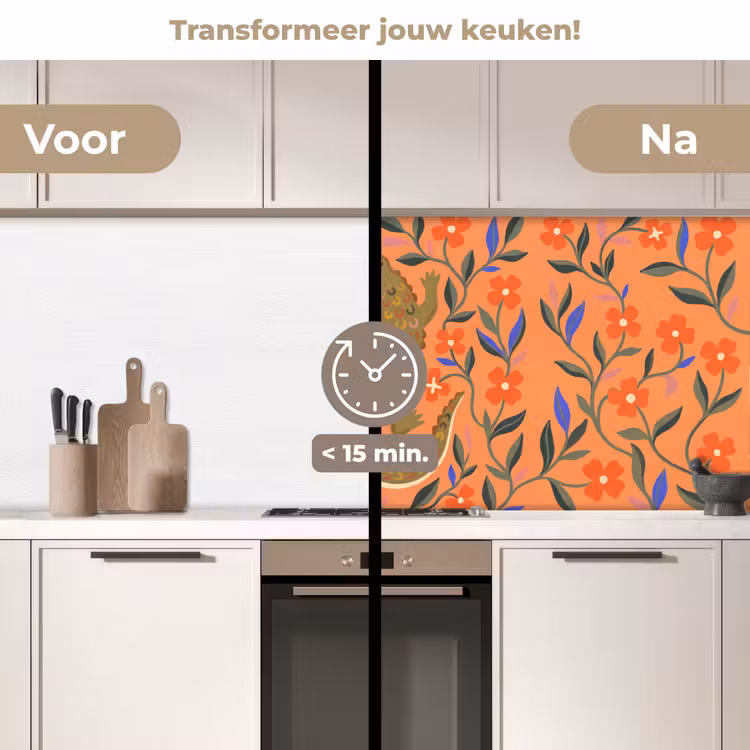 Keuken achterwand - Dieren - Bloemen - Oranje - Illustratie - Natuur — 3