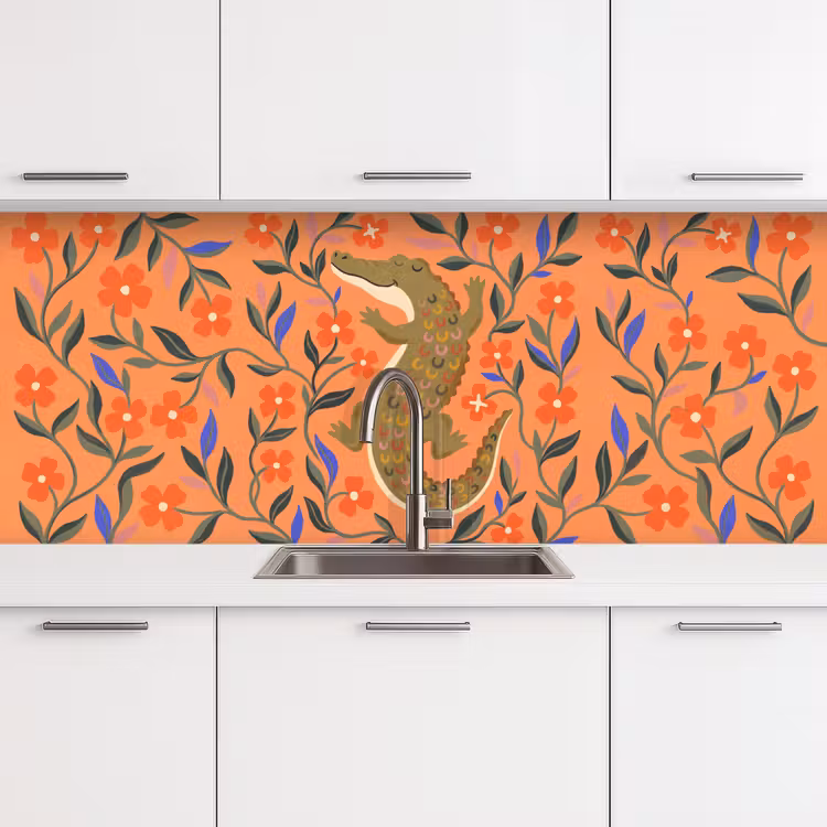 Keuken achterwand - Dieren - Bloemen - Oranje - Illustratie - Natuur — 4