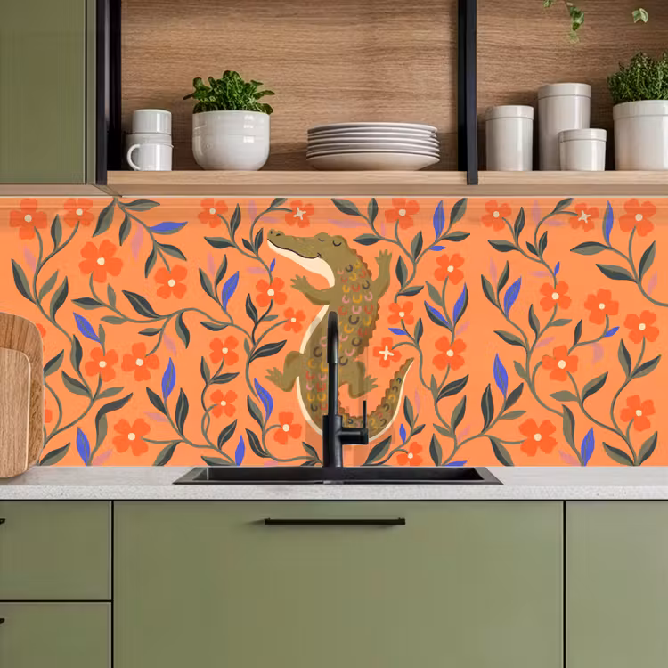 Keuken achterwand - Dieren - Bloemen - Oranje - Illustratie - Natuur — 8