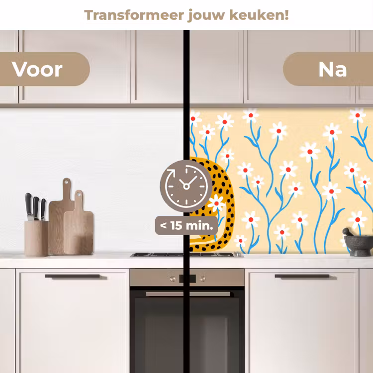 Keuken achterwand - Dieren - Jachtluipaard - Bloemen - Modern - Geel — 3