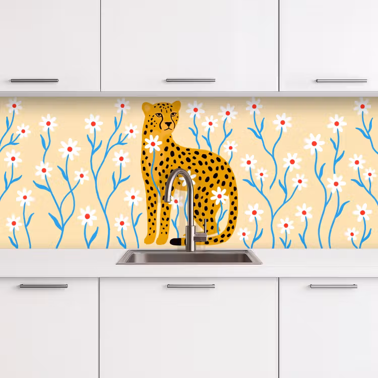 Keuken achterwand - Dieren - Jachtluipaard - Bloemen - Modern - Geel — 4