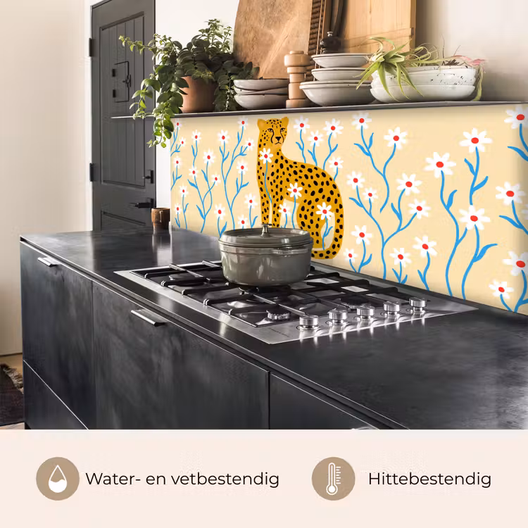 Keuken achterwand - Dieren - Jachtluipaard - Bloemen - Modern - Geel — 5