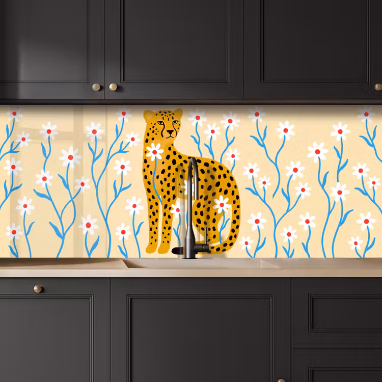 Keuken achterwand - Dieren - Jachtluipaard - Bloemen - Modern - Geel — 6
