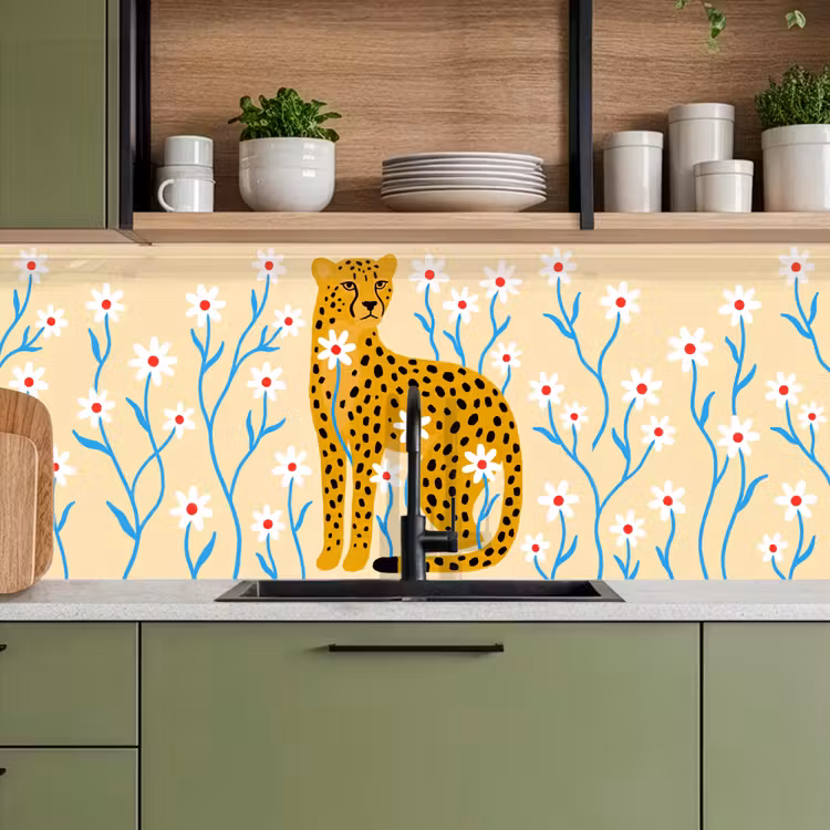 Keuken achterwand - Dieren - Jachtluipaard - Bloemen - Modern - Geel — 8
