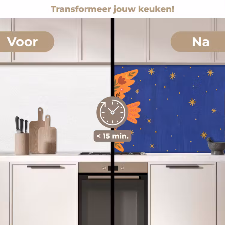Keuken achterwand - Vogel - Bloemen - Decoratief - Oranje - Blauw — 3