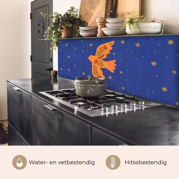 Keuken achterwand - Vogel - Bloemen - Decoratief - Oranje - Blauw — 5