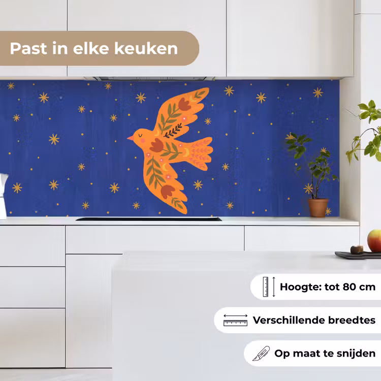 Keuken achterwand - Vogel - Bloemen - Decoratief - Oranje - Blauw — 7