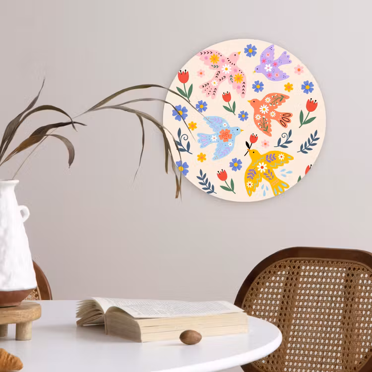 Muurcirkel - Vogel - Bloemen - Folk - Kleurrijk - Dieren — 4