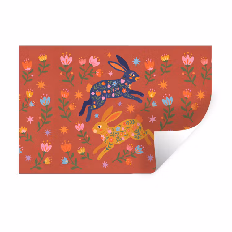 Muursticker - Konijn - Bloemen - Folk Art - Kleurrijk - Dieren — 1