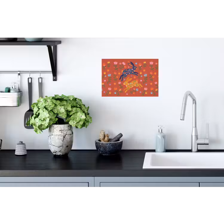Muursticker - Konijn - Bloemen - Folk Art - Kleurrijk - Dieren — 2