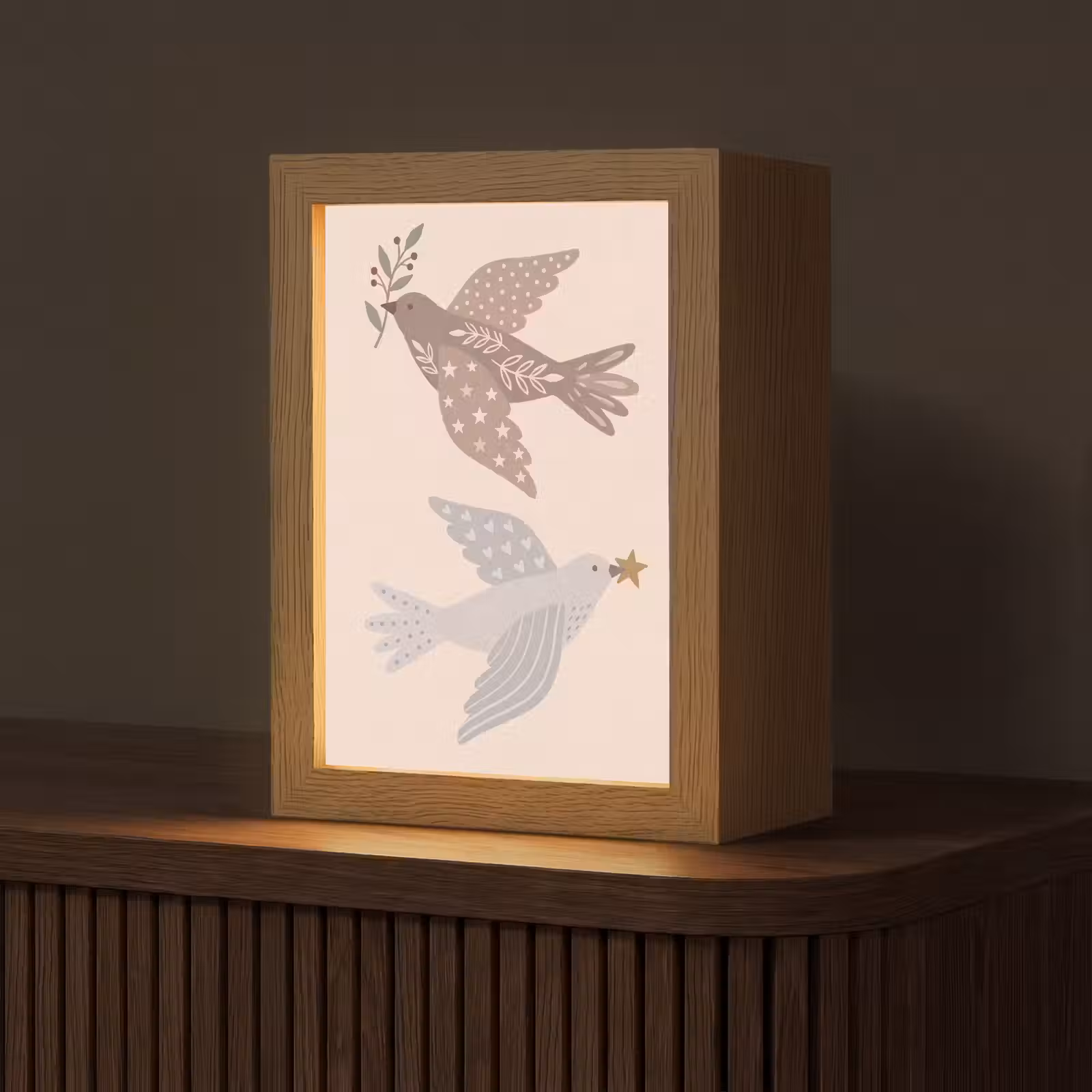 Gepersonaliseerd Lightbox - Vogel - Bessen - Natuur - Modern - Beige — 1
