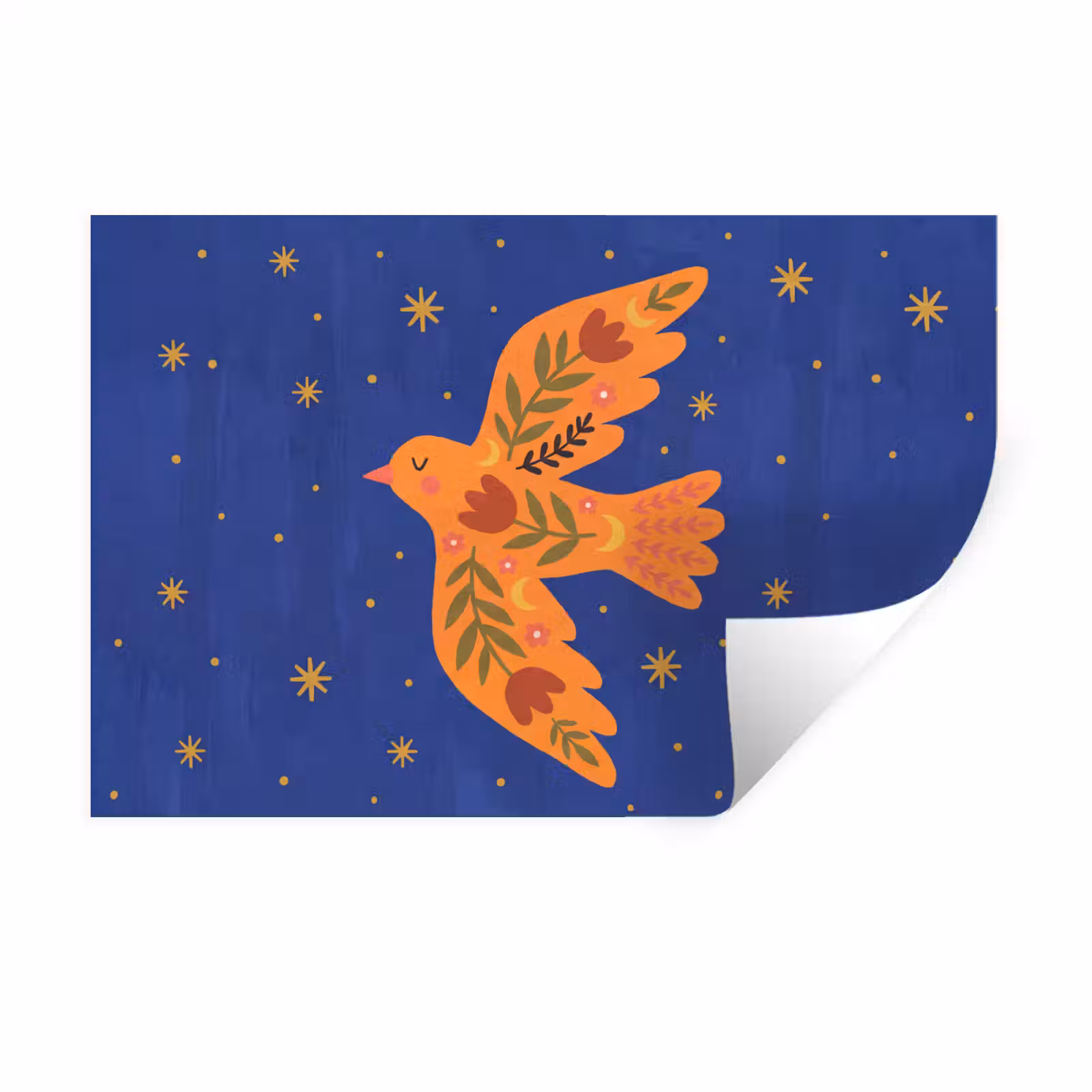 Muursticker - Vogel - Bloemen - Decoratief - Oranje - Blauw — 1