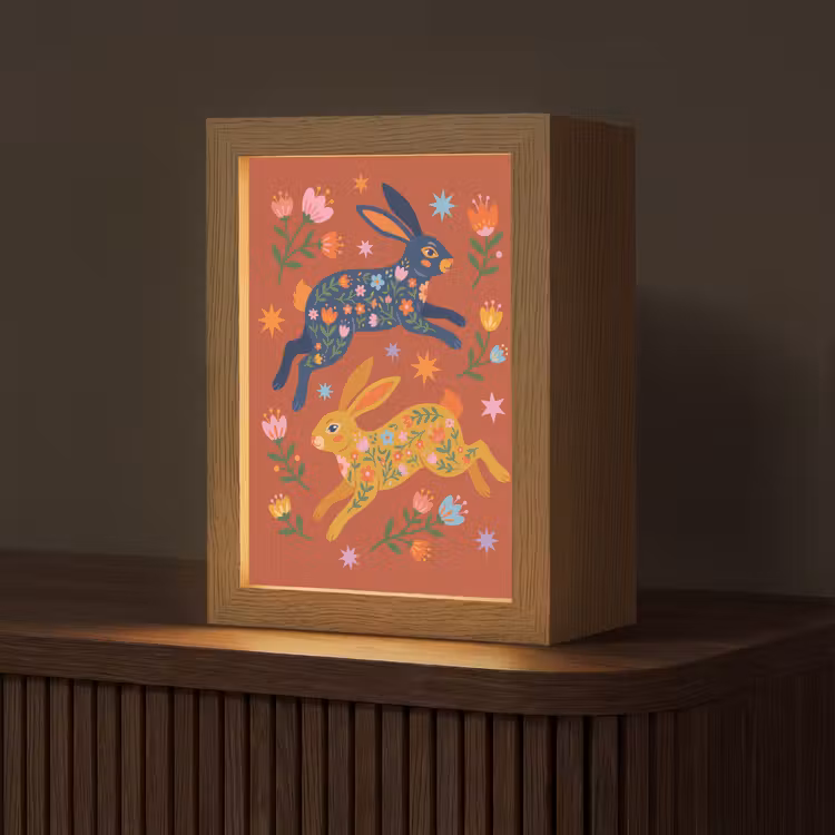 Gepersonaliseerd Lightbox - Konijn - Bloemen - Folk Art - Kleurrijk - Dieren — 1