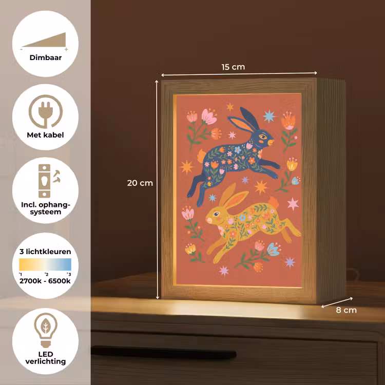 Gepersonaliseerd Lightbox - Konijn - Bloemen - Folk Art - Kleurrijk - Dieren — 7