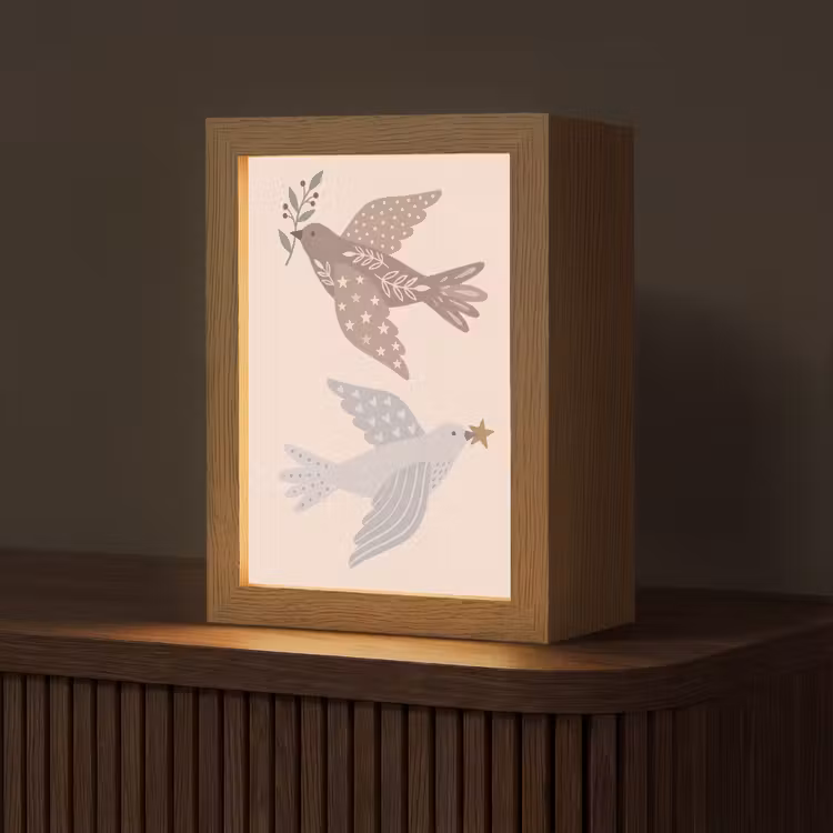 Gepersonaliseerd Lightbox - Vogel - Bessen - Natuur - Modern - Beige — 1