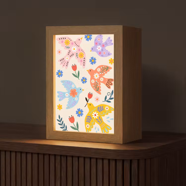 Gepersonaliseerd Lightbox - Vogel - Bloemen - Folk - Kleurrijk - Dieren — 1