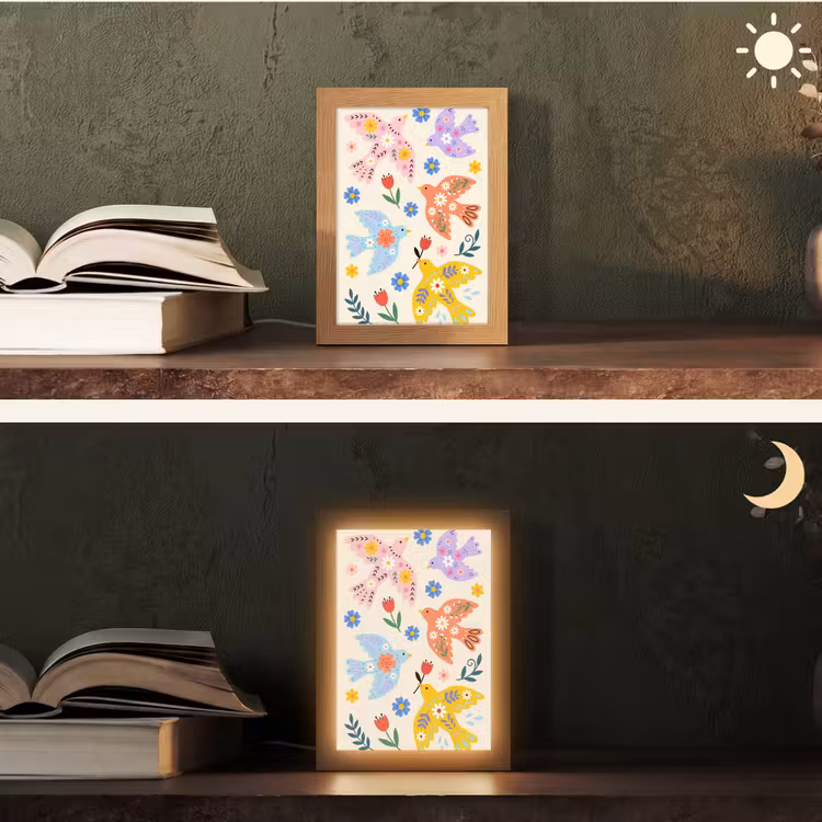 Gepersonaliseerd Lightbox - Vogel - Bloemen - Folk - Kleurrijk - Dieren — 5