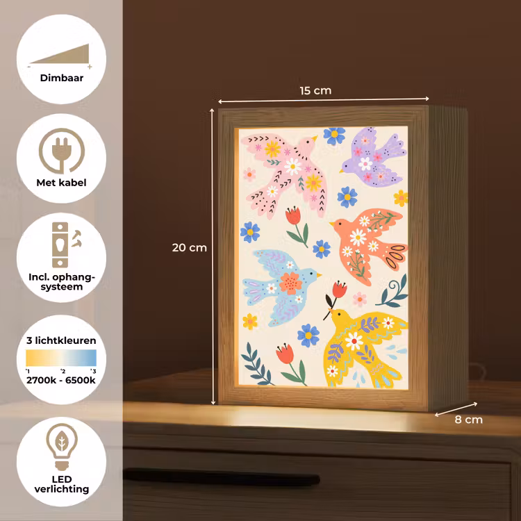 Gepersonaliseerd Lightbox - Vogel - Bloemen - Folk - Kleurrijk - Dieren — 7
