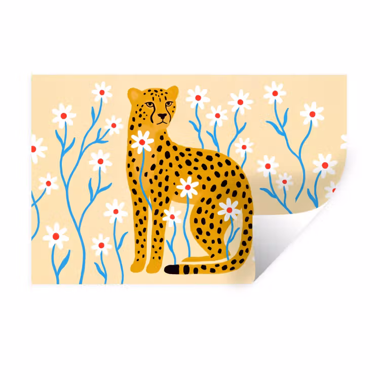 Muursticker - Dieren - Jachtluipaard - Bloemen - Modern - Geel — 1
