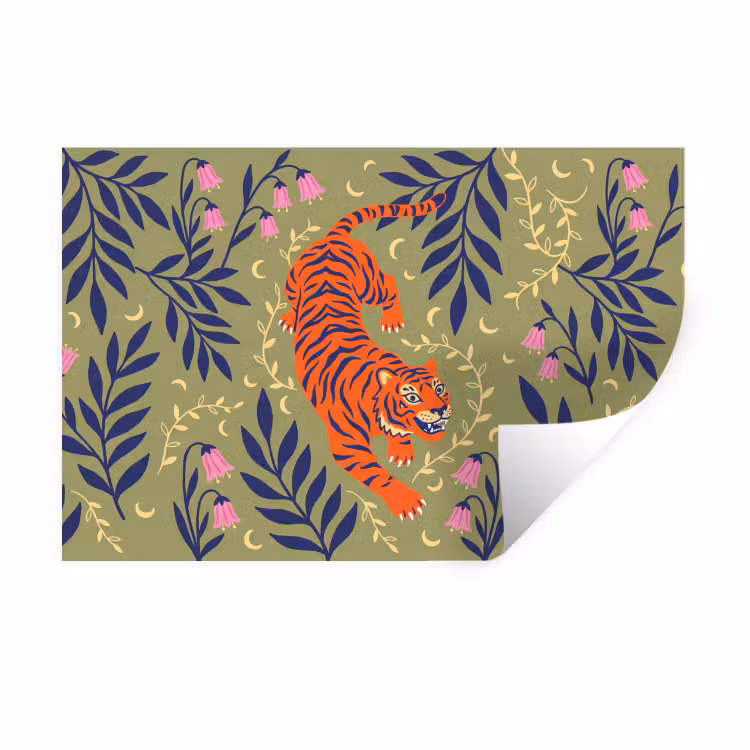 Muursticker - Tijger - Bladeren - Dieren - Illustratie - Oranje — 1