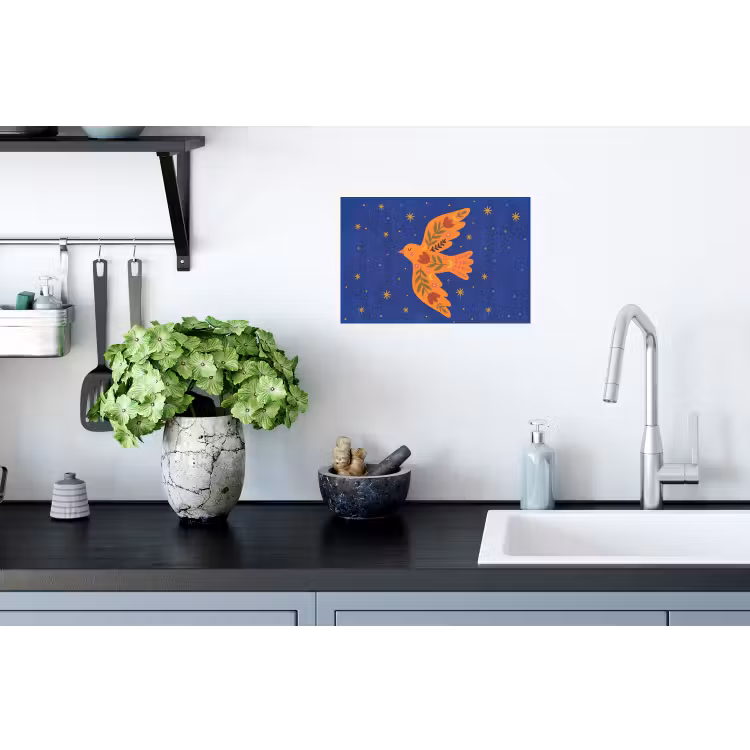 Muursticker - Vogel - Bloemen - Decoratief - Oranje - Blauw — 2