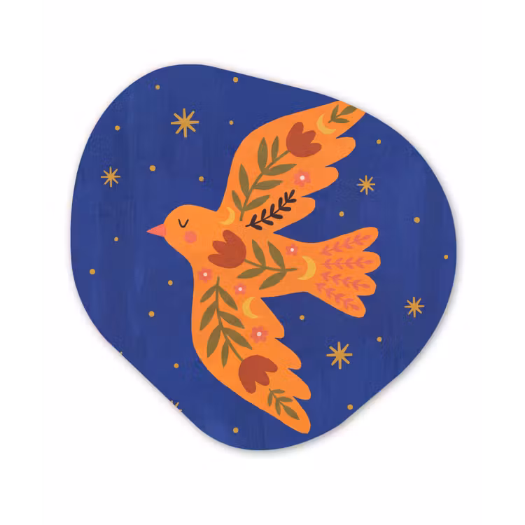 Organisch schilderij forex - Vogel - Bloemen - Decoratief - Oranje - Blauw — 1