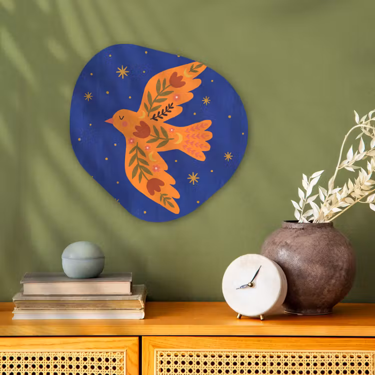 Organisch schilderij forex - Vogel - Bloemen - Decoratief - Oranje - Blauw — 2