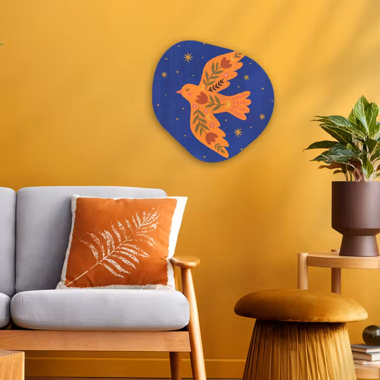Organisch schilderij forex - Vogel - Bloemen - Decoratief - Oranje - Blauw — 3