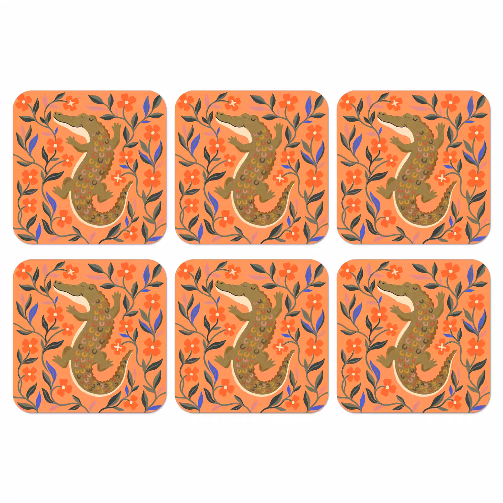 Onderzetter - Dieren - Bloemen - Oranje - Illustratie - Natuur — 1