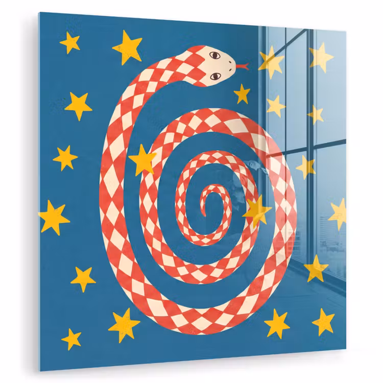 Glas schilderij - Slang - Spiraal - Dieren - Illustratie - Rood — 1
