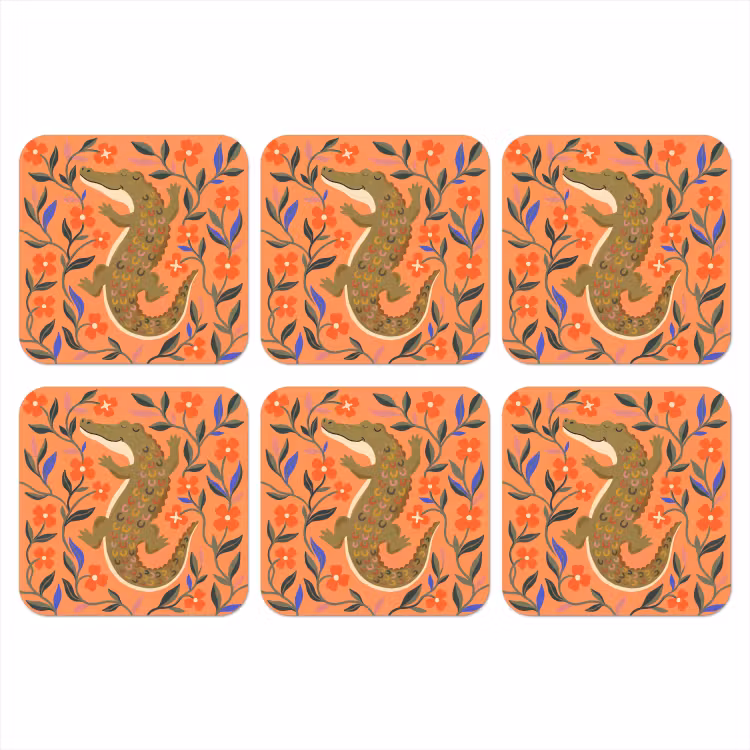 Onderzetter - Dieren - Bloemen - Oranje - Illustratie - Natuur — 1