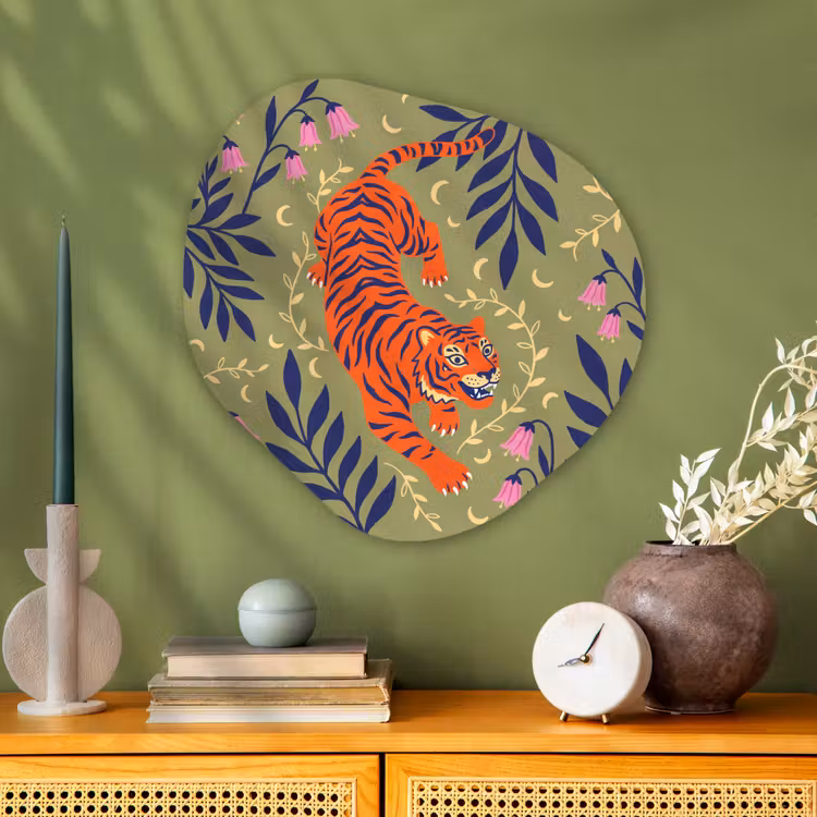 Organisch schilderij aluminium - Tijger - Bladeren - Dieren - Illustratie - Oranje — 2
