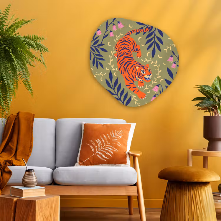 Organisch schilderij aluminium - Tijger - Bladeren - Dieren - Illustratie - Oranje — 3