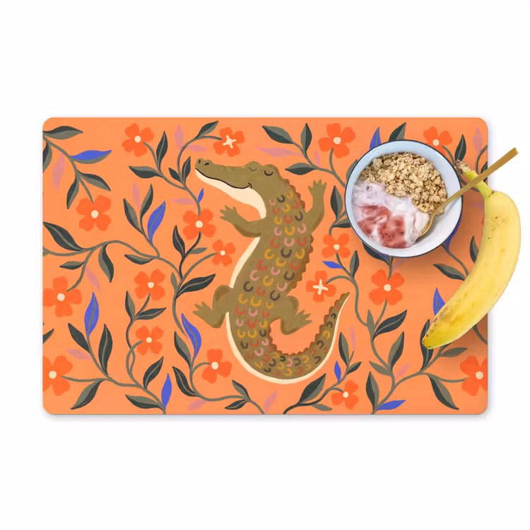 Placemat - 6 stuks - Dieren - Bloemen - Oranje - Illustratie - Natuur — 1