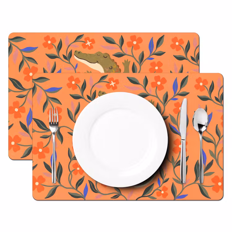Placemat - 6 stuks - Dieren - Bloemen - Oranje - Illustratie - Natuur — 2