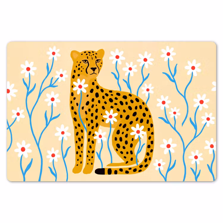 Placemat - 6 stuks - Dieren - Jachtluipaard - Bloemen - Modern - Geel — 7