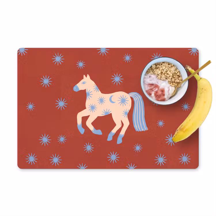 Placemat - 6 stuks - Dieren - Sterren - Maan - Abstract - Rood — 1